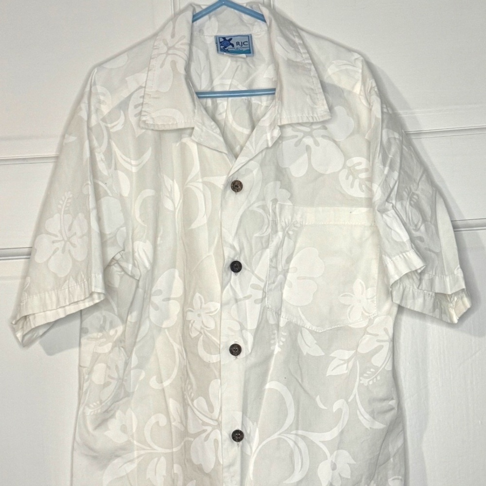 RJC - Boys Short Sleeve Hawaiian Shirt - White Floral - Size 16